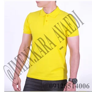 تی شرت یقه دار کار دکمه ایی زرد